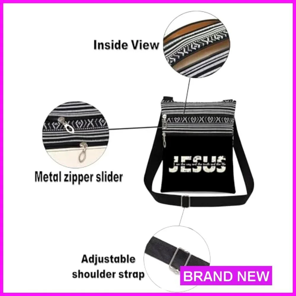 Jesus Scripture Print Crossbody Bag Adjustable Strap Lightweight Travel Purse